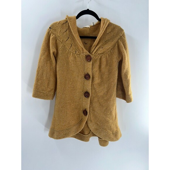 Sleeping on Snow Sweaters - Women's Sleeping On Snow Yellow Wool Blend Hooded Cardigan Sweater Size S